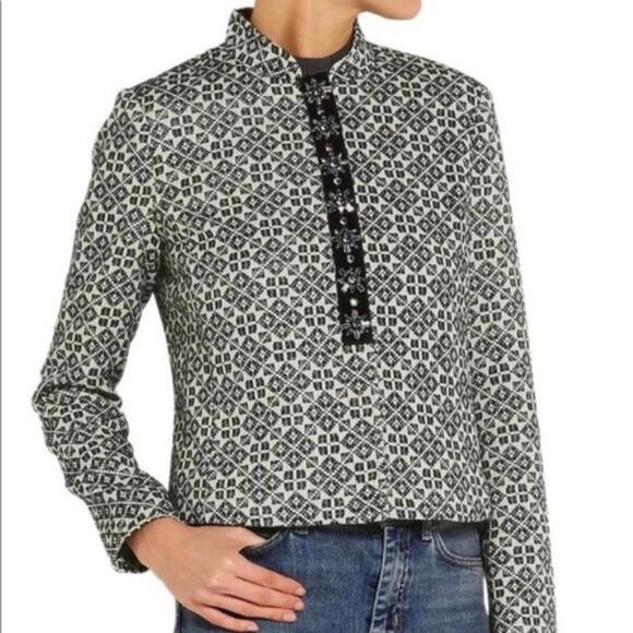 Tory Burch Navy Patterned Textured Jacket - Picture 6 of 8